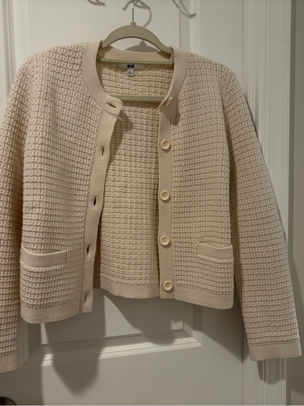Uniqlo Cream Textured Knit Cardigan